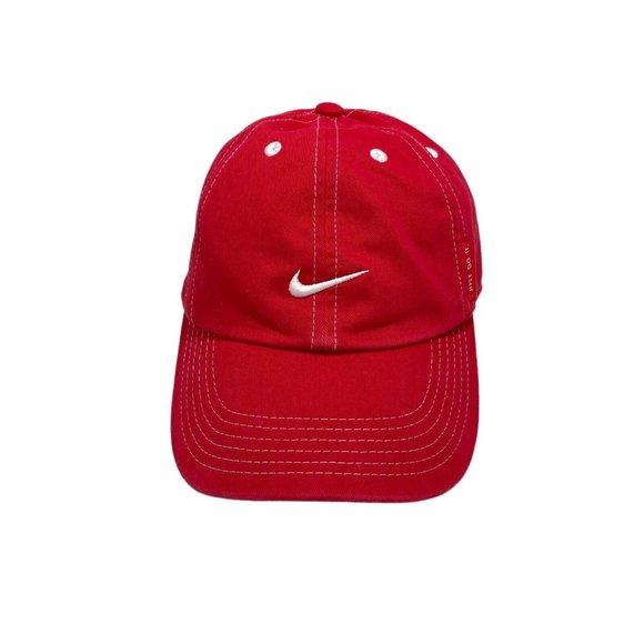 Nike Strapback Red With White Stitching-Adjustable Embroidered Swoosh- EUC - Picture 1 of 7